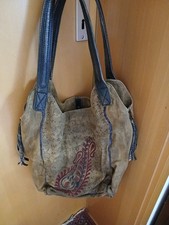 strapazierfähige grössere Tasche Canvas Leder khakibraun