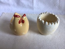 2 x Blumenübertopf - Blumenschale - Keramik - Osterei  und Hühner - 7,5/10 cm