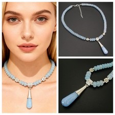 Aquamarin Halskette Kette Anhänger 925 Sterling Silber Collier 105 Bailysbeads®