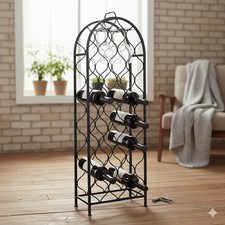 Vintage Weinregal Metall ? Landhaus Deko Flaschenständer mit Griff – Schwarz