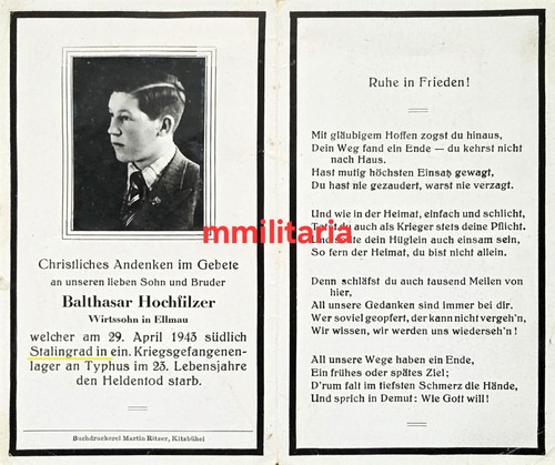 Sterbebild wwii gefreiter - sterbebild,