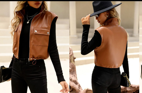 Damen braun leder weste biker - weste,