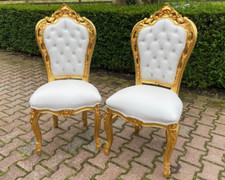 Esszimmerstühle Italienisch Barock 2er Set Blattgold Geschnitzt Gepolstert El...