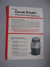 Werbe-Blatt" Ventzki Dämpfer " Maschinenfabrik Ventzki Eislingen/Württ. von 1935