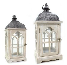 Holz Laterne mit Glas Scheibe Kerzenhalter Windlicht Garten aufhängen hinstellen