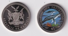 1 Dollar Farbmünze Namibia Marine Life Protection Wale 1998 Stgl. (152522)