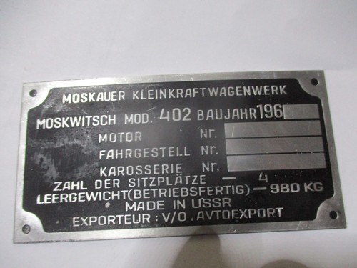 Typenschild schild moskwitsch - typenschild,