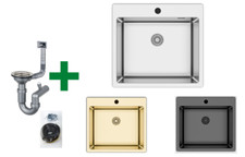 Edelstahlspüle 50,5x55 cm eckig Einbauspüle inkl. Siphon-Set