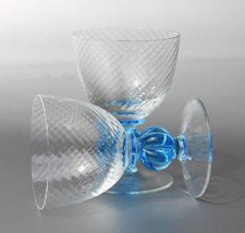 2 Murano Weingläser, Design. Carlo Moretti, eisblauer Nodus, H.~ 11cm, ~ Vintage