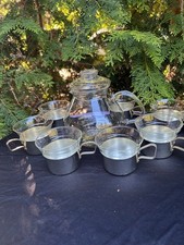 Vintage Teekanne Glas mit 7 Teegläser silberfarbenen  Aluhaltern DDR