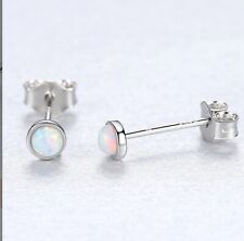 Opal Mini Unisex Ohrringe Ohrstecker rund Weiß 925 Sterlingsilber