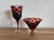 2er Set FORMANO Kerzenhalter Schale Glas rotes Design 9,5 & 18cm Retro