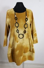 Kleid Long Tunika Fein Cord EG 42 44 46 Langarm A-Linie Taschen curry