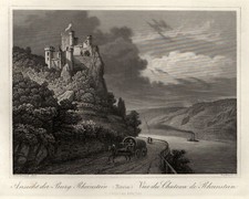 Bingen Rheinstein Original Stahlstich Umbach 1844