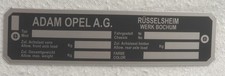 Typenschild GM Opel Rüsselsheim Bochum Fabrikschild Datenschild Daten Platte Top