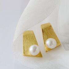 D10 Ohrringe Trapez mit Süßwasserperle gebürstet Silber 925 vergoldet 