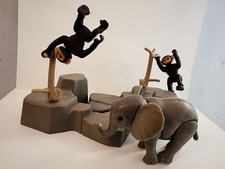 Vintage Playmobil Zoo 1980er Affen mit Kletterbaum & Baby Elefant Retro Geobra