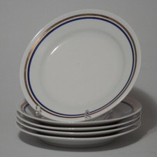 Kuchenteller Ø ca. 18,5 cm Kahla? Blau Gold Rand gestreift Frühstücksteller DDR