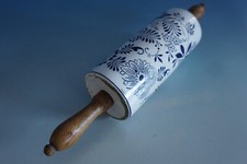 Wellholz Nudelholz Teigroller Porzellan Zwiebelmuster Holzgriff um 1900(1123-055