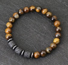 Armband Unisex Damen Herren Tigerauge Lavastein Hämatit Perlenarmband
