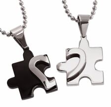 PARTNERKETTE EDELSTAHL PUZZLE HERZ 2 ANHÄNGER MIT EDELSTAHLKETTEN NEU