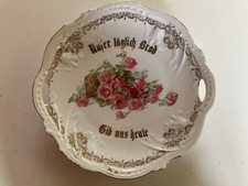 Porzellanteller "Unser täglich Brod gib uns heute" Rosenmuster, ca. 1900