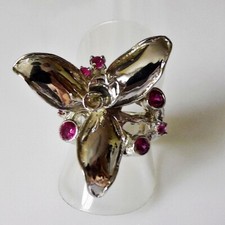 Zauberhafter Rubin Silber Ring Blüte 925 Sterling Silber rhodiniert 17,8 mm 56