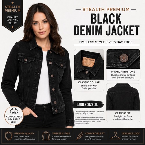 Damen schwarz jeansjacke - jeansjacke, slim