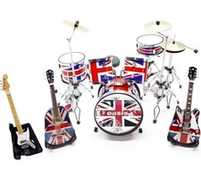 Miniatur Schlagzeug Motiv UK Rock + 3 Gitarren Musical Display Maßstab 1/12 G...