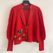 Arber Strickmoden Trachten Strickjacke Rot Hühner Stickerei Schurwolle ca. 42/44