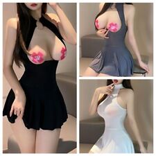 DE iEFiEL Sexy Damen Transparente Nachtkleid Rückenfrei Mini Kleid Clubwear