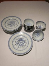 Chinesisches Geschirr Set 6 Personen blau/grau