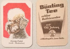 BÜNTING TEE KAFFEE Bodenkärtchen 50/60er Jahre 6x4cm HUND ZWERG PUDEL