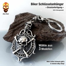 Skull Schlüsselanhänger Edelstahl Schädel Biker Totenkopf Anhänger Harley Ring