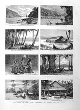 Original alter antiker Druck 1885 Yacht Marchesa Neuguinea Ureinwohner Dorei Mysol