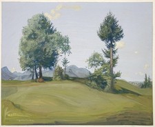 Bruno Goldschmitt - Voralpenlandschaft Aquarell Gouache 1909