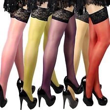 Halterlose Strümpfe Spitzenband breite Spitze Farben mit Lycra Gr S-XXL Naht EU