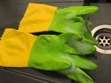 Gummihandschuhe Latex  Getragen Haushalt/Bad  Grün/Gelb Größe M Neopren Feeling
