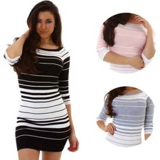 Damen Streifen Strickkleid