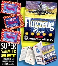 AMERICANA MÜNCHEN FLUGZEUG PARADE LEER-ALBUM 1971 MINI ALBUM 3 TÜTEN UNGEÖFFNET