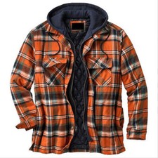 Herren Flanell Gesteppt Jacke Gefüttert Hemd mit Kapuze Winter Plaid Lumberjack·