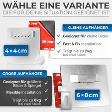 Bilder & Spiegeln aufhängen 2/4/6er Set 3M Kleber Acrylglas Alu Dibond Halterung
