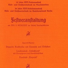 Menükarte Stoff DDR Schloß Reinhardsbrunn historisch Original Speisekarte 1981