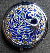 Taschenspiegel "Pfau", Durchmesser 7 cm, neuwertig