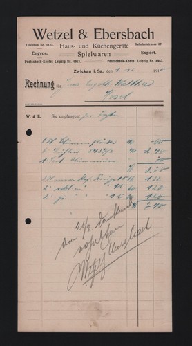 Zwickau rechnung 1910 wetzel - rechnung, 1910,