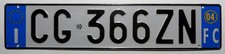 Nummernschild Europa Italien/Euroschild, FC=Forli-Cesena, hinteres Schild. 2004.