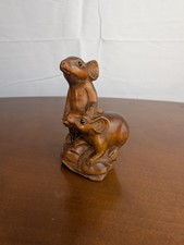 Netsuke Rattenpaar - Buchbaumholz - Japan - Handgeschnitzt 