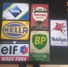 6x Blechschilder BP-Elf-Aral-Hella-Mobilgas Retro Reklame Vintage Garage Öl Auto