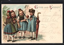 Ansichtskarte Gruss aus Hessen, Kinder in hessischer Tracht 1901 