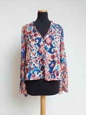 Blau rot creme Blumen Glitzer Bluse von Zara, Gr. L (NEU)